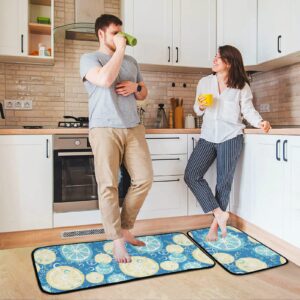 DOMIKING Lemon Orange Kitchen Mats 2 Pieces Non-Slip Anti Fatigue Kitchen Rugs and Mats Set for Floor Cushioned Standing Mats Area Rug Runner for Kitchen Hallway Sink