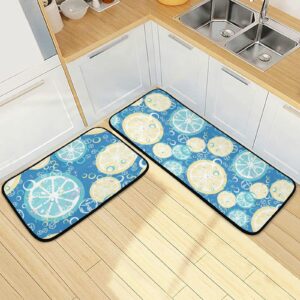 DOMIKING Lemon Orange Kitchen Mats 2 Pieces Non-Slip Anti Fatigue Kitchen Rugs and Mats Set for Floor Cushioned Standing Mats Area Rug Runner for Kitchen Hallway Sink