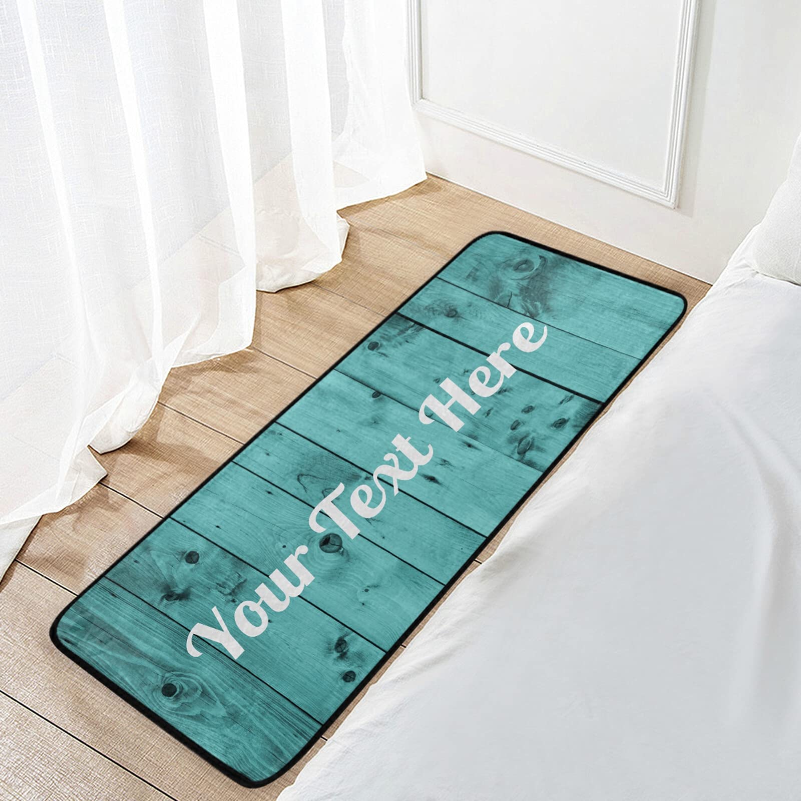 Custom Teal Turquoise Green Wooden Kitchen Rugs Non Slip Home Sweet Home Kitchen Mats Bath Rug livingroom Doormats for Home Decor, Washable, 39 x 20 Inch