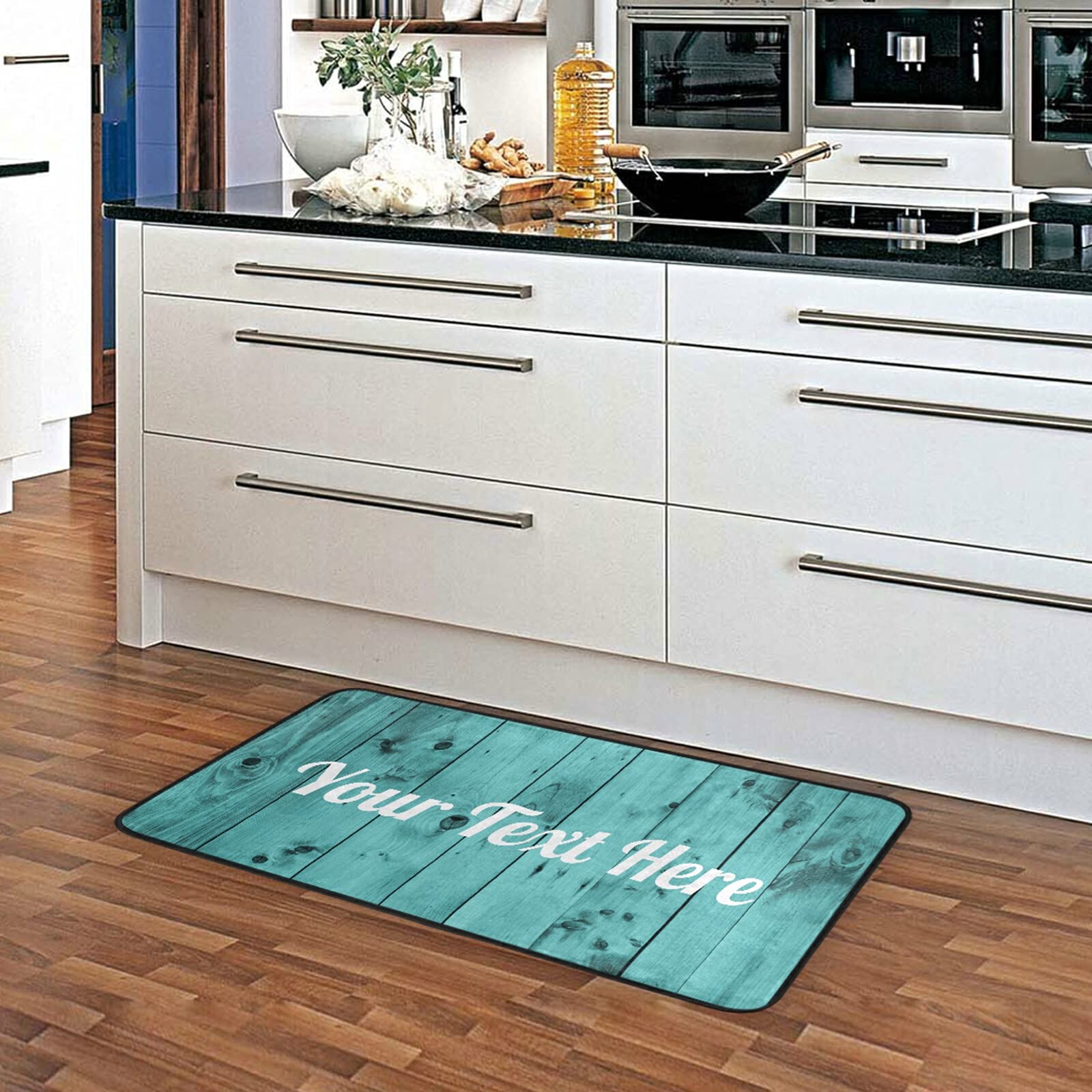 Custom Teal Turquoise Green Wooden Kitchen Rugs Non Slip Home Sweet Home Kitchen Mats Bath Rug livingroom Doormats for Home Decor, Washable, 39 x 20 Inch