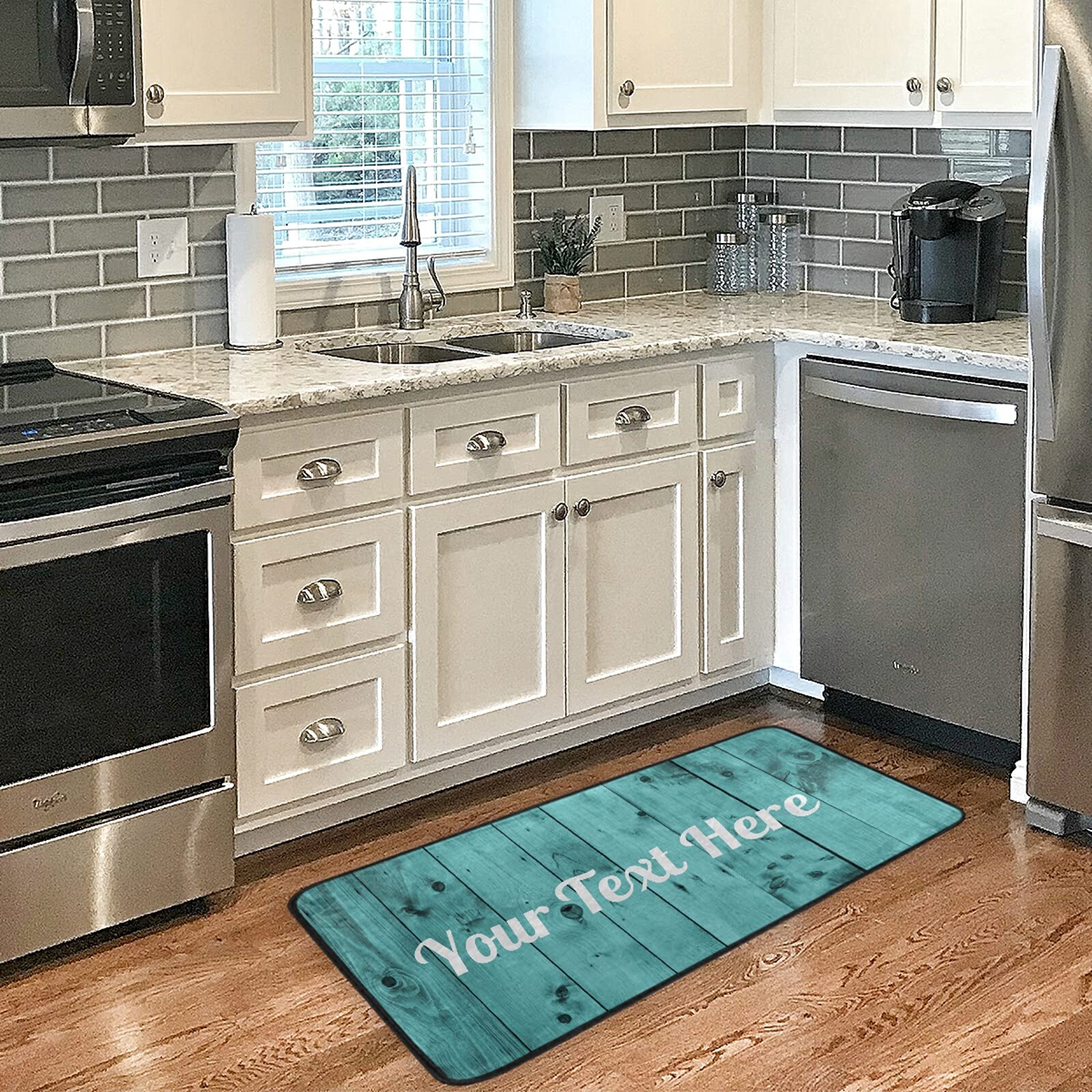 Custom Teal Turquoise Green Wooden Kitchen Rugs Non Slip Home Sweet Home Kitchen Mats Bath Rug livingroom Doormats for Home Decor, Washable, 39 x 20 Inch