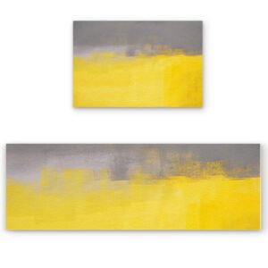 big buy store kitchen rug sets 2 piece yellow wall non slip anti fatigue floor mats modern abstract comfort soft absorb cushioned standing doormat runner rugs (15.7x23.6+15.7x47.2 inch)