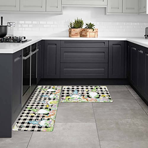 Daisy Flower 2 PCS Cushioned Anti-Fatigue Kitchen Mats and Rugs,Easter Gnomes Egg Bunny Tulip Black Plaid Holiday Absorbent Bath Mat Non-Slip Area Rug Accent Runner Floor Carpet Doormat Standing Mat