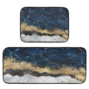 kitchen mats rugs 2 piece set bath mat antifatigue cushioned gold black marble for floor non slip washable (color3)