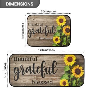 DOMIKING Fall Sunflowers Wooden Kitchen Rugs Non-Slip Kitchen Mat for Floor Farmhouse Kitchen Decor Accessories 2 PCS Anti Fatigue Rug Standing Mat Doormats