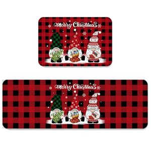 perdecor kitchen rugs and mats water absorbent non skid gnomes santa snowflake red black buffalo plaid ugly print, 20210910-gyt-per001slxm10373mdeaped, 15.7x23.6 inch+15.7x47.2 inch