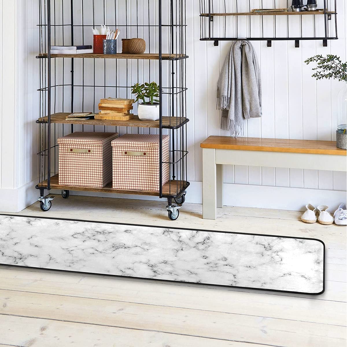 Kitchen Rugs 72 x 24 Inch White Marble Cushioned Anti Fatigue Kitchen Mats Waterproof Non Slip for Kitchen, Floor Home, Office, Sink, Laundry