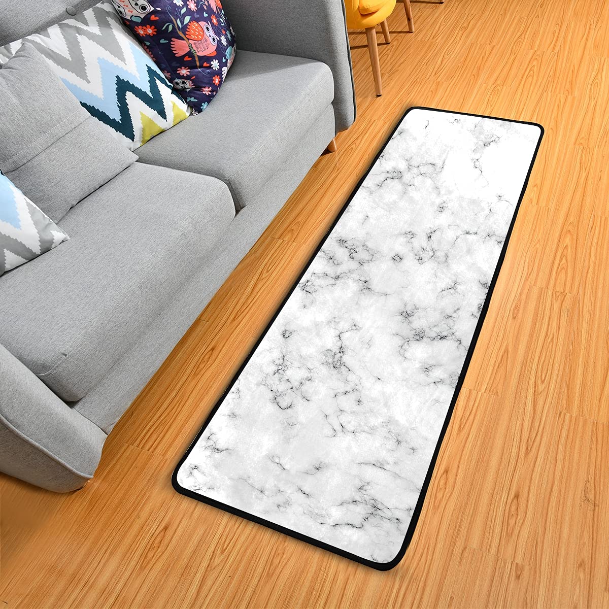 Kitchen Rugs 72 x 24 Inch White Marble Cushioned Anti Fatigue Kitchen Mats Waterproof Non Slip for Kitchen, Floor Home, Office, Sink, Laundry