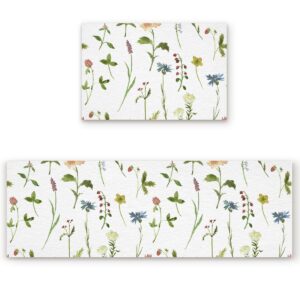 kitchen rugs and mats set wildflower bellflower flower collection 2 pieces non-slip kitchen mat rubber backing doormat runner rug set durable and absorbent floor mat for home 15.7x23.6in+15.7x47.2in