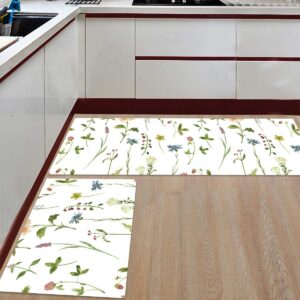 Kitchen Rugs and Mats Set Wildflower Bellflower Flower Collection 2 Pieces Non-Slip Kitchen Mat Rubber Backing Doormat Runner Rug Set Durable and Absorbent Floor Mat for Home 15.7x23.6in+15.7x47.2in