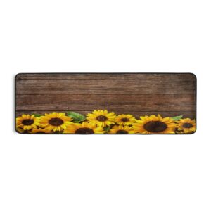 Sunflower Runner Rug, Wood Board Print Bath Rug Non-Slip Soft Kitchen Mat Doormat Large Runner Carpet 72" X 24"