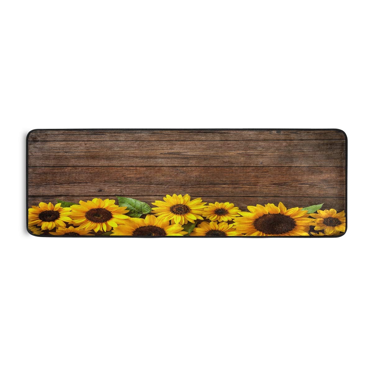 Sunflower Runner Rug, Wood Board Print Bath Rug Non-Slip Soft Kitchen Mat Doormat Large Runner Carpet 72" X 24"