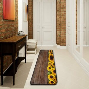 Sunflower Runner Rug, Wood Board Print Bath Rug Non-Slip Soft Kitchen Mat Doormat Large Runner Carpet 72" X 24"