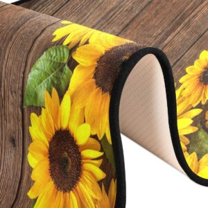 Sunflower Runner Rug, Wood Board Print Bath Rug Non-Slip Soft Kitchen Mat Doormat Large Runner Carpet 72" X 24"