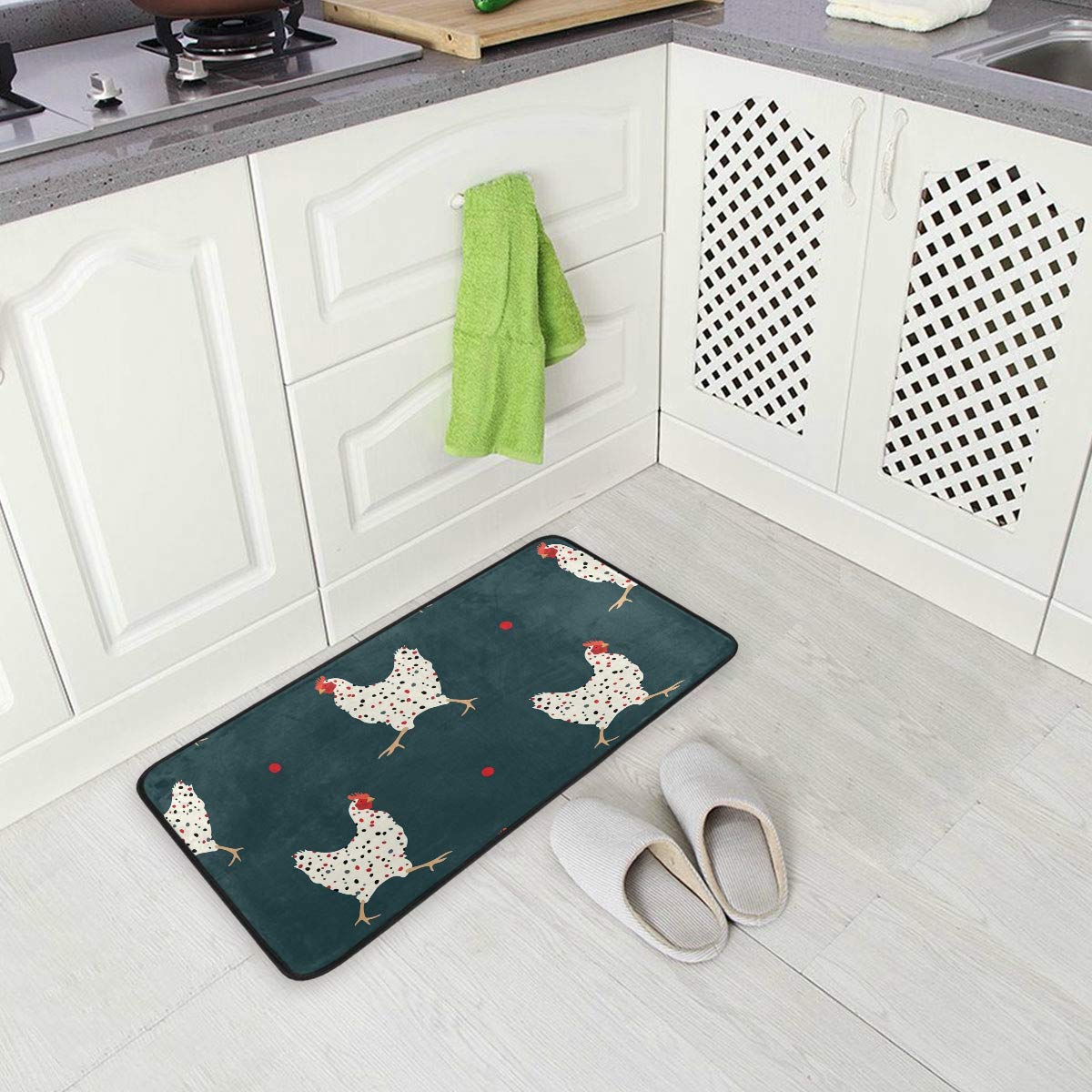 susiyo Kitchen Mat Cute Hens Stylized Chicken Kitchen Rug Mat Anti-Fatigue Comfort Floor Mat Non Slip Oil Stain Resistant Easy to Clean Kitchen Rug Bath Rug Carpet for Indoor Outdoor Doormat