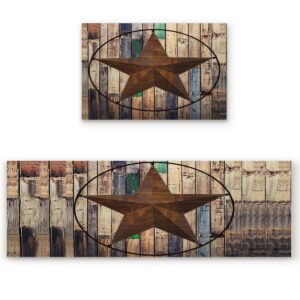 t&h xhome anti slippery kitchen mat sets 2 pieces-western texas star rustice wood,decor modern style kitchen rugs for indoor entrance 19.7x31.5in+19.7x47.2in