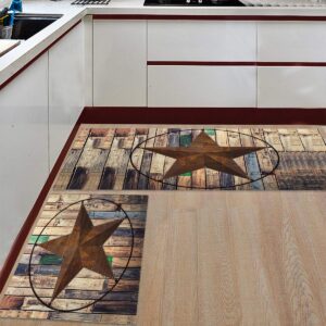 T&H XHome Anti Slippery Kitchen Mat Sets 2 Pieces-Western Texas Star Rustice Wood,Decor Modern Style Kitchen Rugs for Indoor Entrance 19.7x31.5IN+19.7x47.2IN