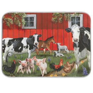 cow pig farmhouse indoor doormat bath rugs non slip, washable cover floor rug absorbent carpets floor mat home decor for kitchen (16x24)