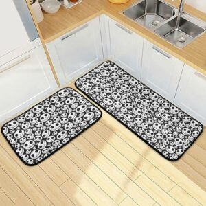 JIPONI Halloween Zombie Skeleton Skull Kitchen Rugs Set of 2 Pieces, Non Slip Cushioned Anti Fatigue Mats for Kitchen Floor, 19.7"X27.6"+19.7"X47.2" Heavy Duty Comfort Standing Mats