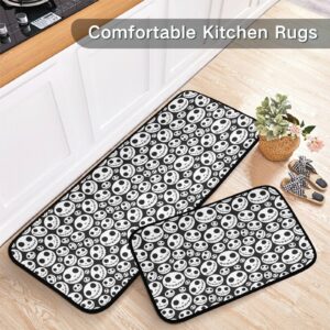 JIPONI Halloween Zombie Skeleton Skull Kitchen Rugs Set of 2 Pieces, Non Slip Cushioned Anti Fatigue Mats for Kitchen Floor, 19.7"X27.6"+19.7"X47.2" Heavy Duty Comfort Standing Mats