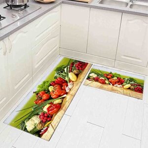 kitchen rugs washable,fruits vegetables,non skid anti-fatigue floor mats for sink,2 pcs set (59"x16"+ 29"x16")