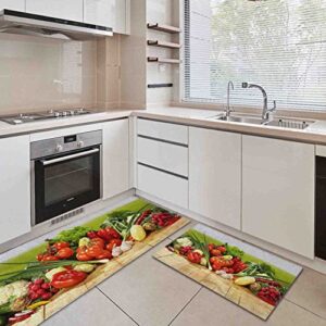 Kitchen Rugs Washable,Fruits Vegetables,Non Skid Anti-Fatigue Floor Mats for Sink,2 Pcs Set (59"X16"+ 29"X16")