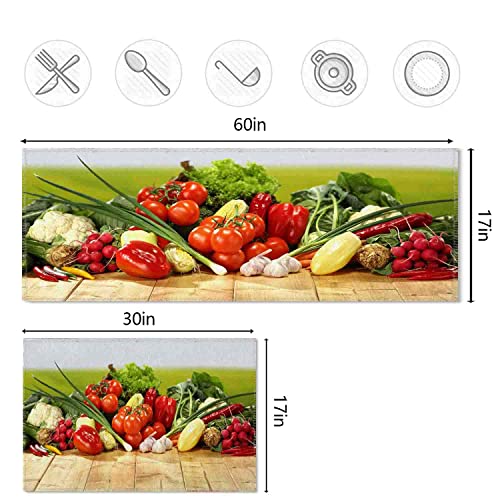 Kitchen Rugs Washable,Fruits Vegetables,Non Skid Anti-Fatigue Floor Mats for Sink,2 Pcs Set (59"X16"+ 29"X16")