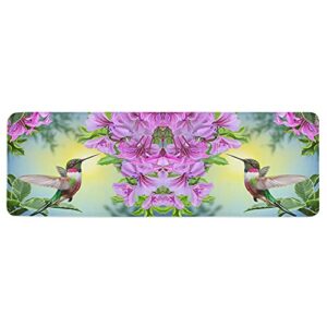 kitchen rug and mat set pink floral green leaf bird,non slip bath rugs water absorption floor doormat hummingbird rural flower plant watercolor,washable area runner for laundry bathroom living room