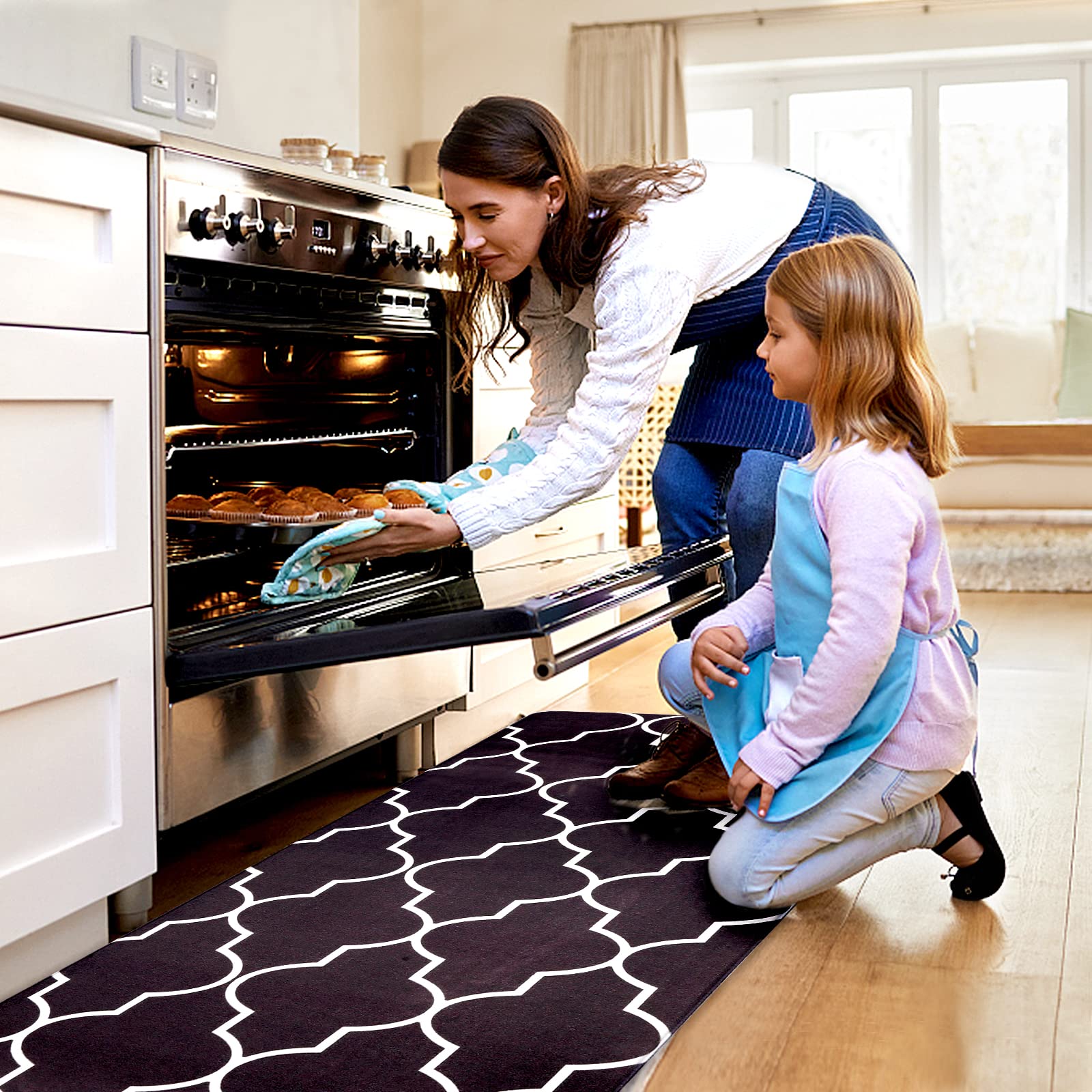 2Pcs Kitchen Rugs Mats, Non-Slip Waterproof Kitchen Rug Oil-Proof Floor Mat Leather PVC Scrub The Doormat for Living Room, Bedroom, Kitchen