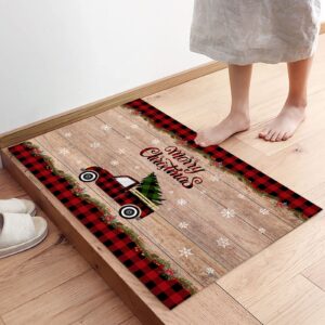 Arts Print Kitchen Rug Mat Set of 2,Christmas Black and Red Buffalo Plaid Truck with Tree Runner Rug,Non-Slip Durable Floor for Sink, 20211021-LZP-MATSETSLXM10360MDDAVHN, 15.7X23.6in+15.7X47.2in