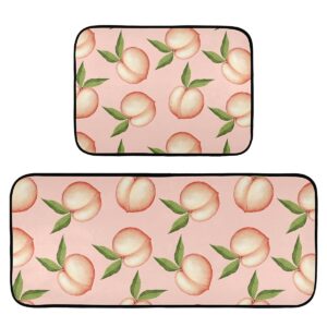 fruit pink peaches kitchen rugs and mats set 2 piece non slip washable runner rug set of 2 for floor home decor sink kitchen laundry