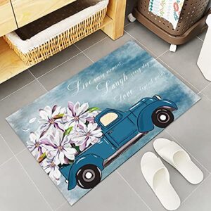 Kitchen Rugs and Mats Set Non-Slip Cushioned Anti-Fatigue Mat Machine Washable 2 Pieces Rug Set Kitchen Mats, Live Simply Laugh often Love Deeply Blue Truck Carrying Magnolia 15.7"x23.6"+15.7"x47"