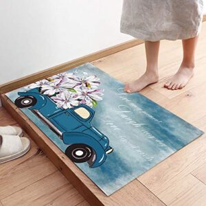 Kitchen Rugs and Mats Set Non-Slip Cushioned Anti-Fatigue Mat Machine Washable 2 Pieces Rug Set Kitchen Mats, Live Simply Laugh often Love Deeply Blue Truck Carrying Magnolia 15.7"x23.6"+15.7"x47"