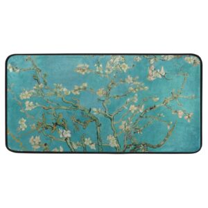 kitchen rug mats van gogh branches of almond tree in blossom bath rug runner doormats carpet for home decor, 39" x 20"