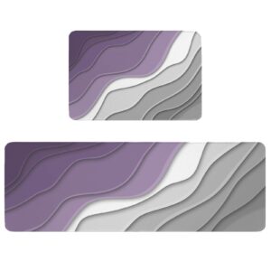 Geometric Purple Gray Ombre Kitchen Rugs and Mats 2 Pieces Set, Modern Abstract Art Non Slip Floor Mat for Sink Laundry, Cushioned Anti-Fatigue Comfort Mat for Kitchen (16"x24"+16"x47")