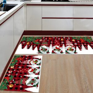 christmas gnome kitchen rugs and mats set of 2 snowflake red and black buffalo plaid xmas kitchen mat,non-slip area runner rug,washable floor mat for home dining room office 16x24in+16x47in