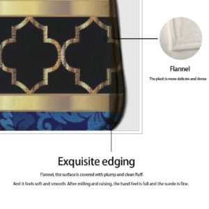 Becmd 2 Pieces Kitchen Rugs and Mat,Elegant Blue Black & Gold Quatrefoil Pattern Non-Slip Kitchen Floor Mat Soft Bath Rug Doormat Carpet Set Blue,gold onesize