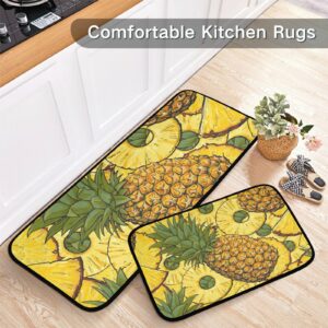 BOENLE Kitchen Rugs and Mats Non Skid Washable Kitchen Rug Set 2 Piece Tropical Pineapple Exotic Fruits Carpet Ergonomic Comfort Standing Mat for Kitchen,Bathroom, Laundry