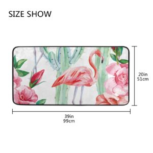 Kitchen Rug Pink Flamingos and Cactus Roses Floral Anti Fatigue Kitchen Mat Non Slip Soft Standing Floor Mat Bath Rug Runner Doormats Carpet Area Rug for Home Decor 39" X 20"