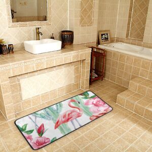 Kitchen Rug Pink Flamingos and Cactus Roses Floral Anti Fatigue Kitchen Mat Non Slip Soft Standing Floor Mat Bath Rug Runner Doormats Carpet Area Rug for Home Decor 39" X 20"