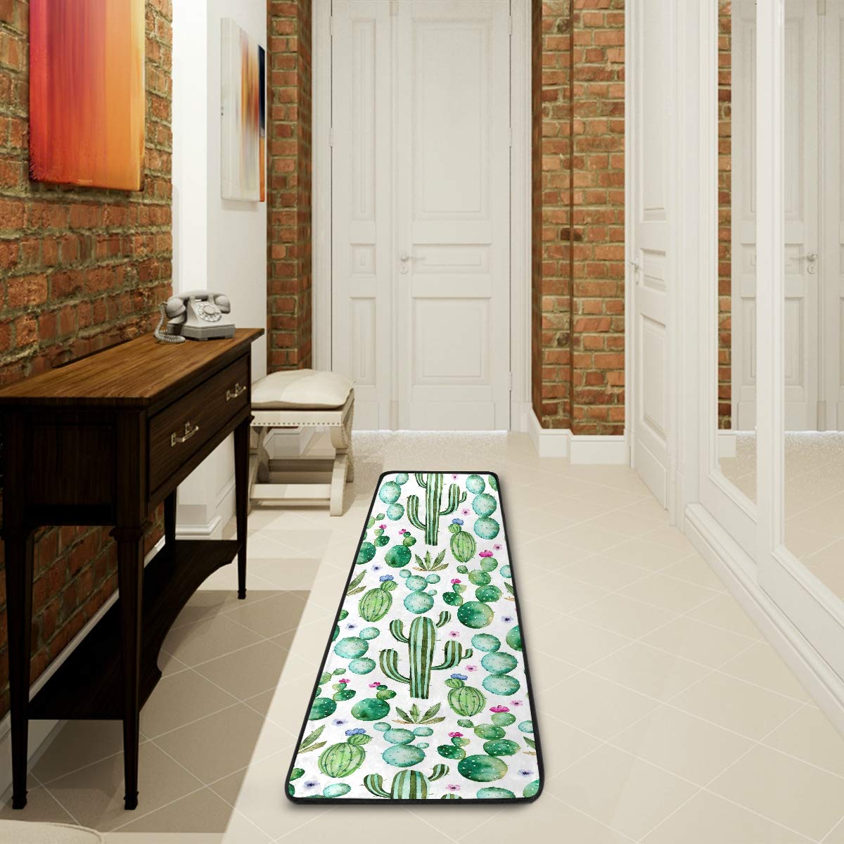 Cactus Bath Rug Runner Green Succulents Plants Floral Flower Non Slip Area Mat Rugs for Bathroom Kitchen Entryway Shaggy Rug Soft Bedroom Carpet 72"x 24"