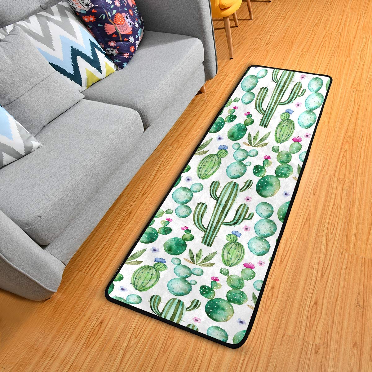 Cactus Bath Rug Runner Green Succulents Plants Floral Flower Non Slip Area Mat Rugs for Bathroom Kitchen Entryway Shaggy Rug Soft Bedroom Carpet 72"x 24"