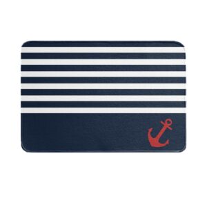 nautical anchor indoor door mat, absorbent floor mats bathroom rugs, summer ocean coastal blue white striped kitchen runner rugs, non slip doormat for bedroom/sink/laundry, 16"x24"