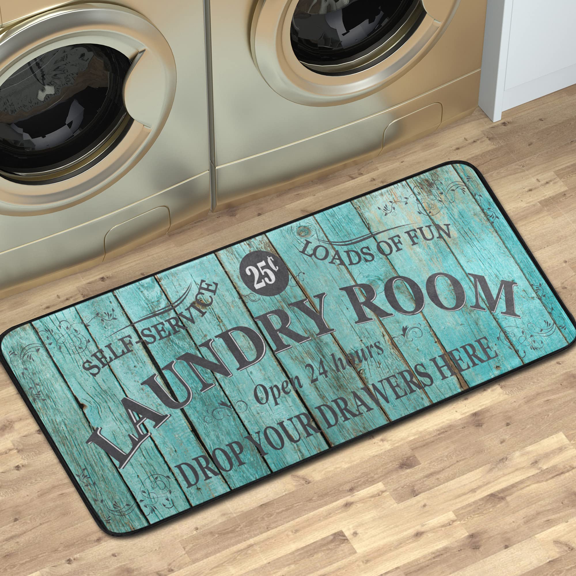 MCHIVER Teal Laundry Room Rug Cushioned Anti-Fatigue Comfort Mat for Engineered Memory Foam Bath Rug for Bathroom Laundry (39" X 20")