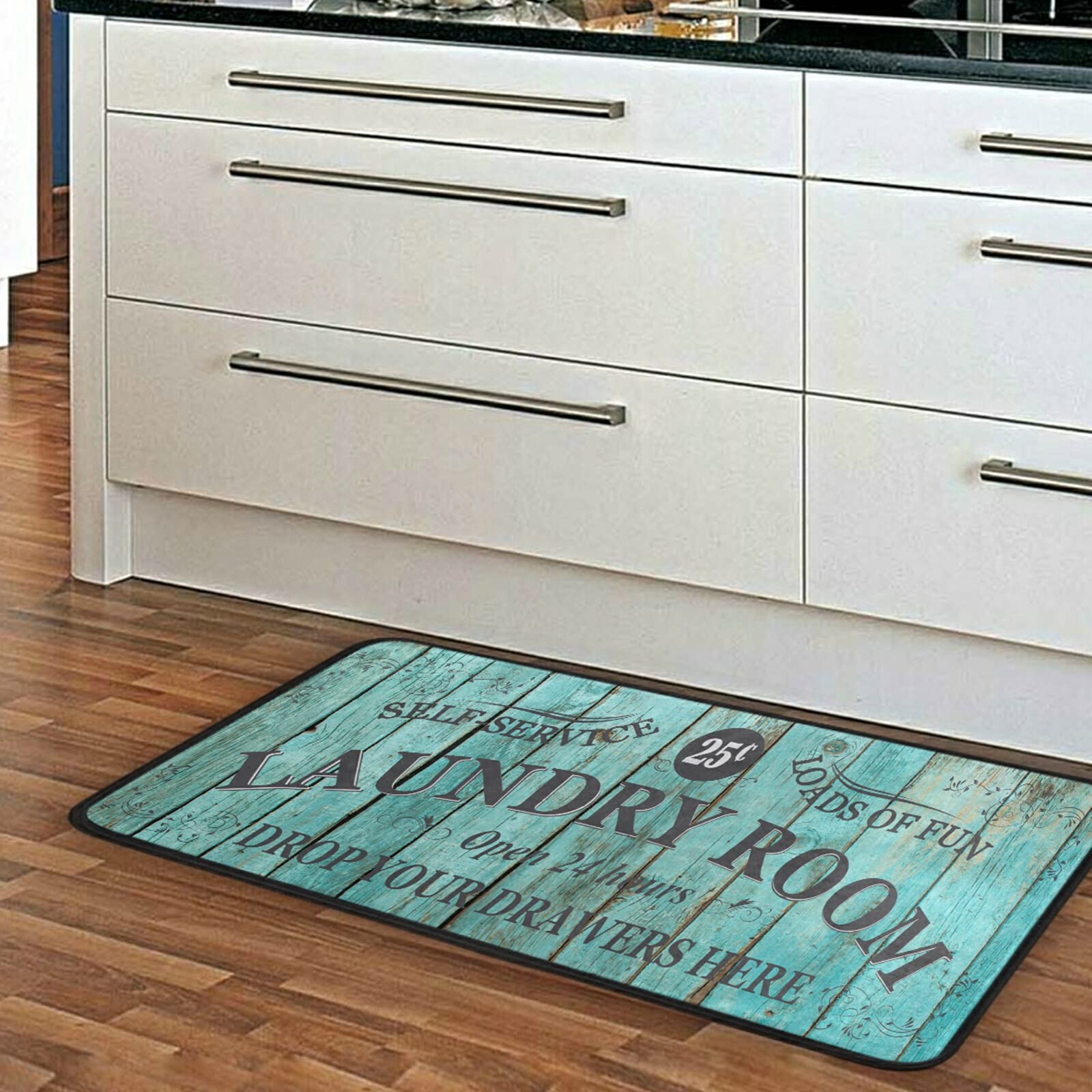 MCHIVER Teal Laundry Room Rug Cushioned Anti-Fatigue Comfort Mat for Engineered Memory Foam Bath Rug for Bathroom Laundry (39" X 20")