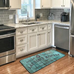 MCHIVER Teal Laundry Room Rug Cushioned Anti-Fatigue Comfort Mat for Engineered Memory Foam Bath Rug for Bathroom Laundry (39" X 20")