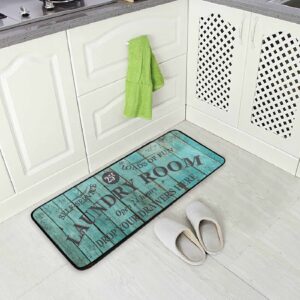 MCHIVER Teal Laundry Room Rug Cushioned Anti-Fatigue Comfort Mat for Engineered Memory Foam Bath Rug for Bathroom Laundry (39" X 20")