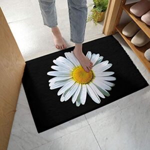 shag bath rug doormat,white yellow daisy flower on black back washable microfiber plush floor mat, absorbent floor mats with non slip backing for bathroom kitchen bedroom rustic blossom floral