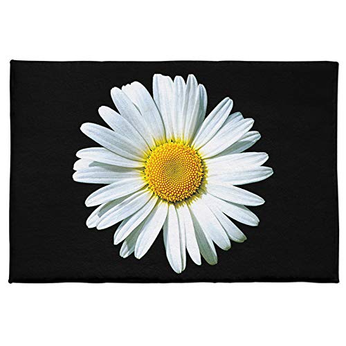 Shag Bath Rug Doormat,White Yellow Daisy Flower on Black Back Washable Microfiber Plush Floor Mat, Absorbent Floor Mats with Non Slip Backing for Bathroom Kitchen Bedroom Rustic Blossom Floral