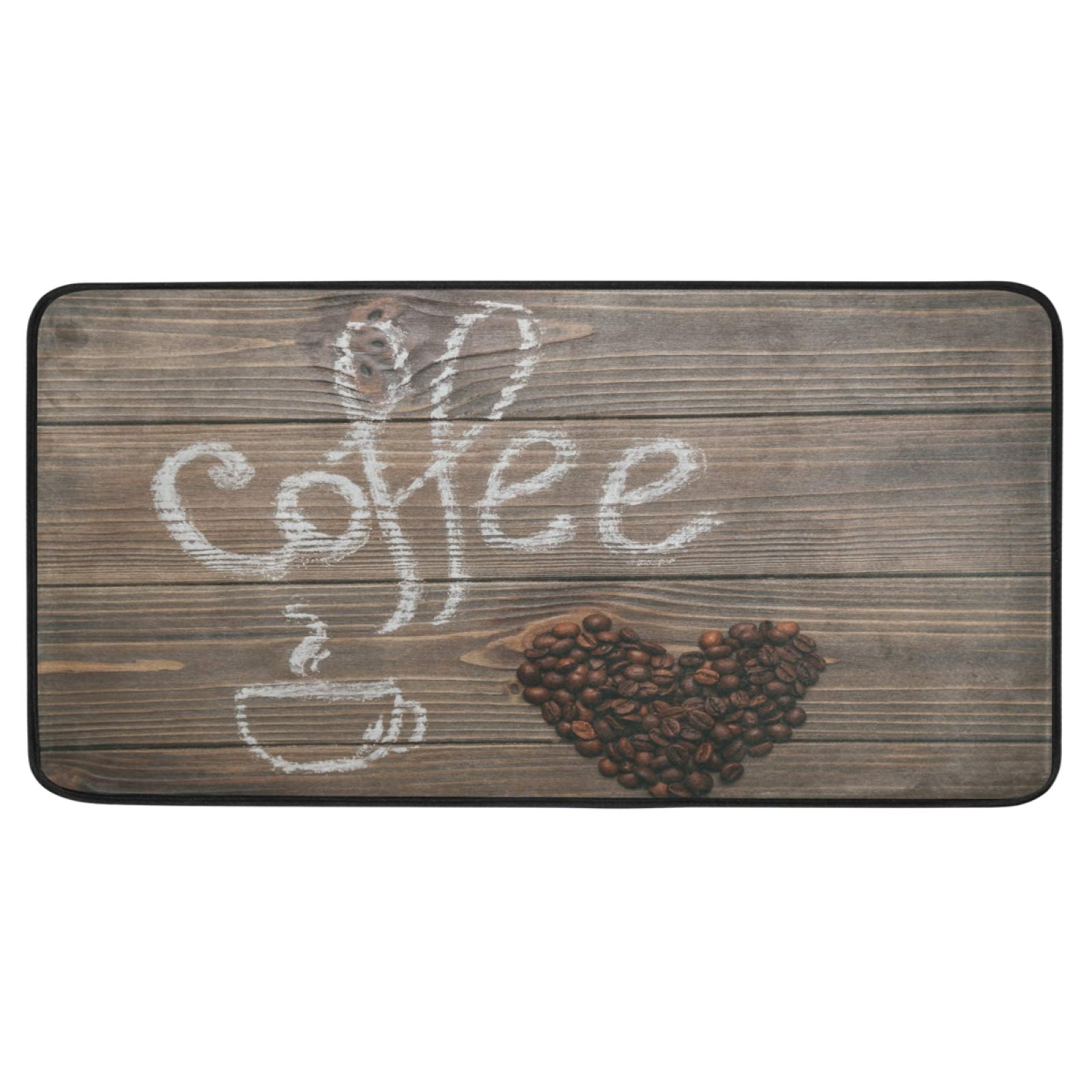 Coffee Beans Heart Brown Wooden Board Kitchen Rugs Floor Mat Anti Fatigue Kitchen Mats Non Skid Washable Bath Rug Runner Doormats Carpet Sink Mat Home Decor 39 X 20 inch